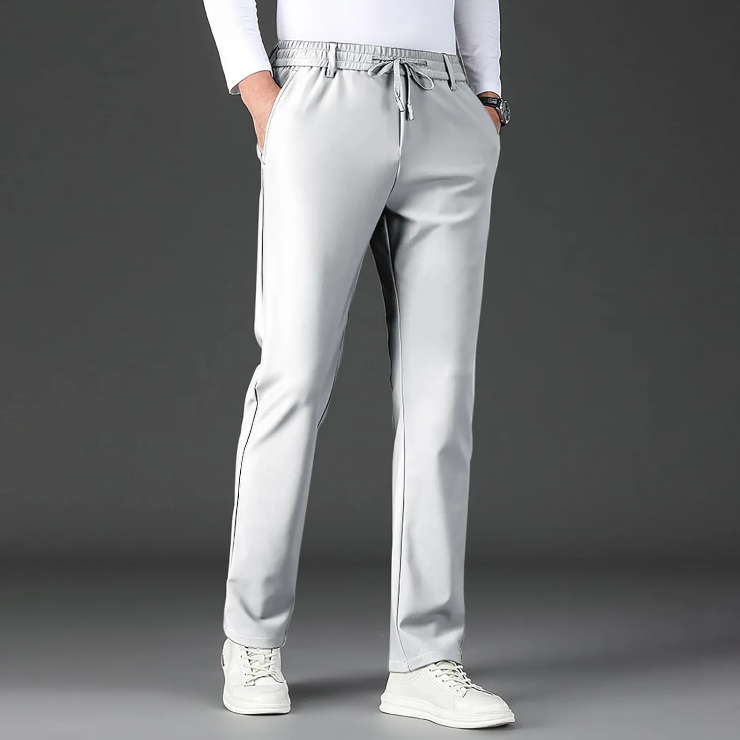 Men's Straight Leg Casual Pants Elastic Lightweight Breathable Drawstring Relaxed Daily Comfy Work Street Travel