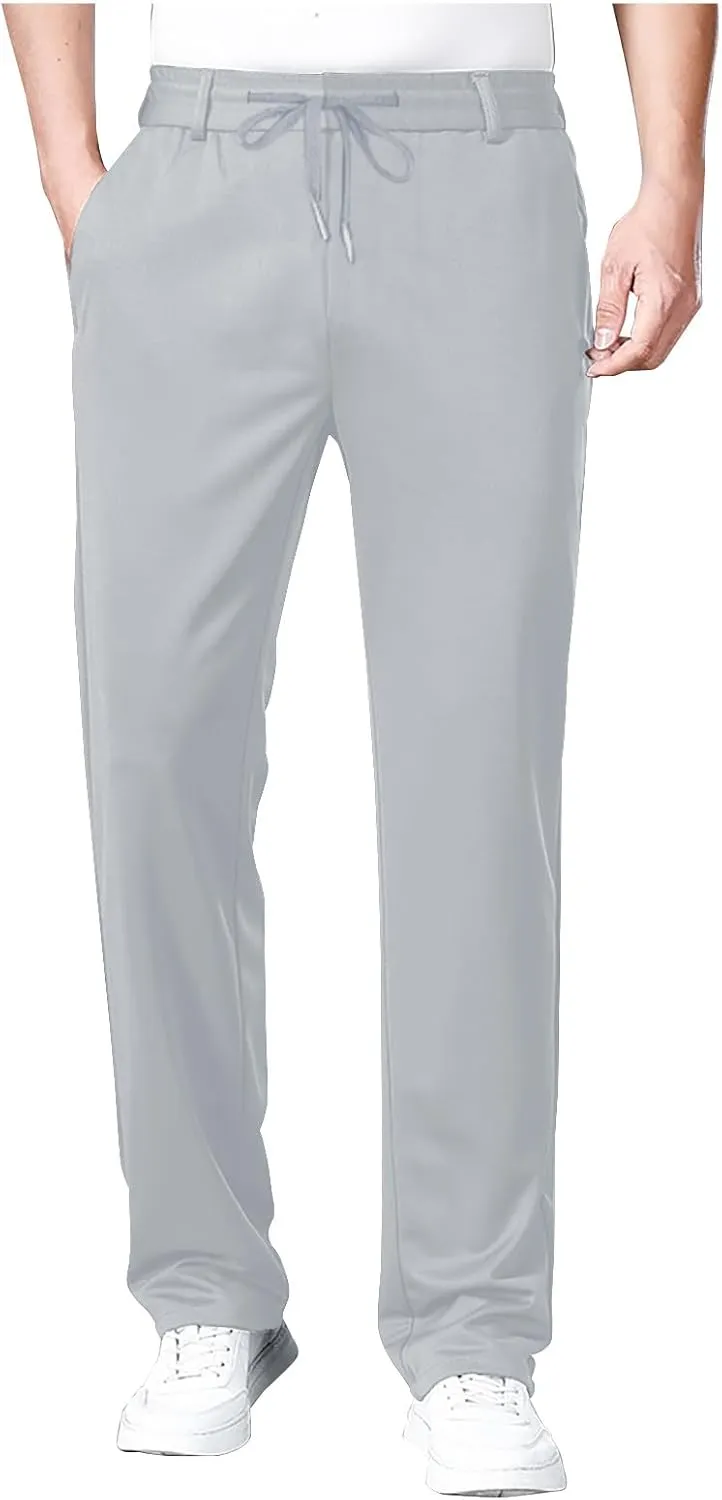 Men's Straight Leg Casual Pants Elastic Lightweight Breathable Drawstring Relaxed Daily Comfy Work Street Travel