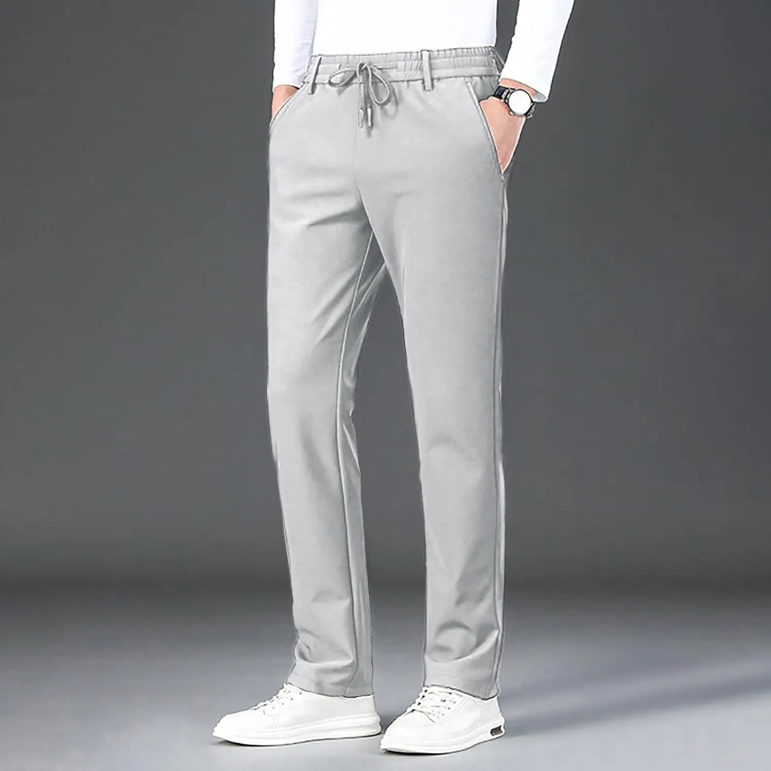 Men's Straight Leg Casual Pants Elastic Lightweight Breathable Drawstring Relaxed Daily Comfy Work Street Travel