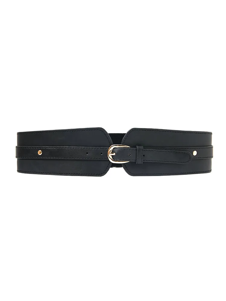 Minimalist Metal Buckle Wide Elastic Belt