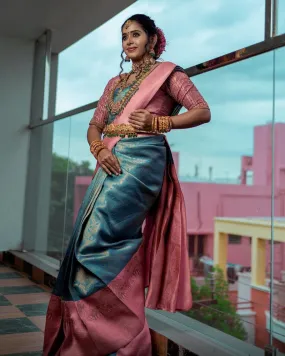 Murmurous Firozi Soft Silk Saree With Classy Blouse Piece