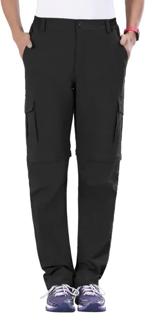 Nonwe Women's Convertible Cargo Pants Zip-Off Quick Dry Light Weight Cargo Pants Black S/32 Inseam