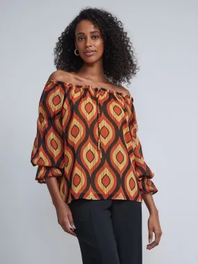 Off-Shoulder Printed Long Sleeves Blouse
