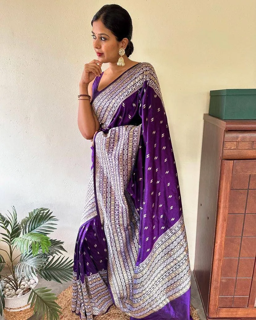 Pretty Purple Soft Silk Saree With Girlish Blouse Piece