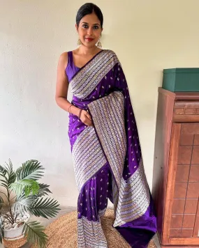 Pretty Purple Soft Silk Saree With Girlish Blouse Piece