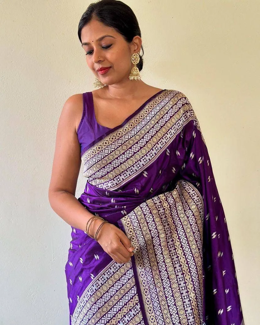 Pretty Purple Soft Silk Saree With Girlish Blouse Piece