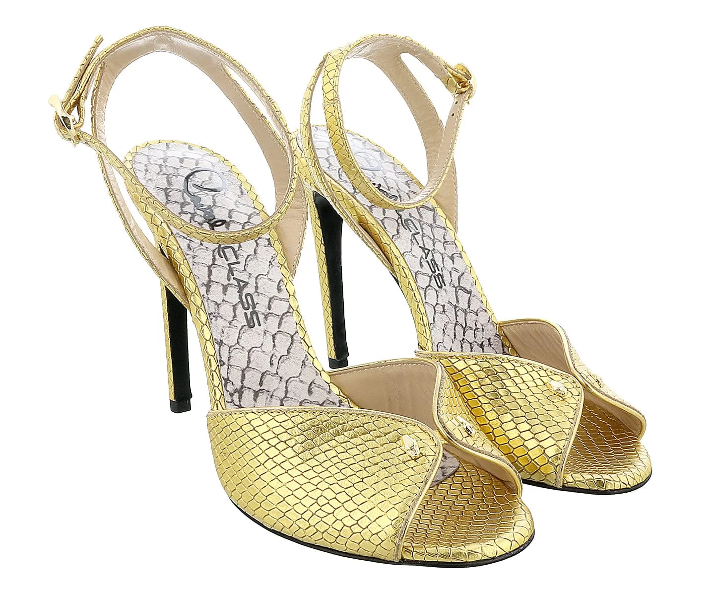 Roberto Cavalli Class  Gold Opent Toe High Heel Sandal-