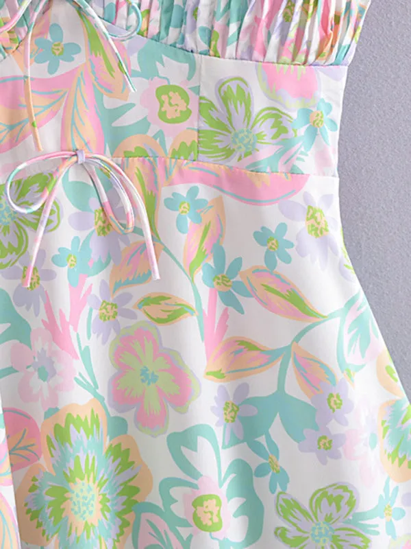 Romantic Floral A-Line Sundress - Pleated Bust Cami Dress