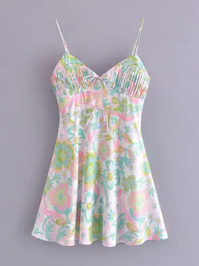 Romantic Floral A-Line Sundress - Pleated Bust Cami Dress