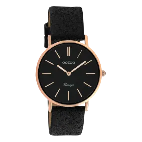 Rose gold coloured OOZOO watch with black leather strap - C20159