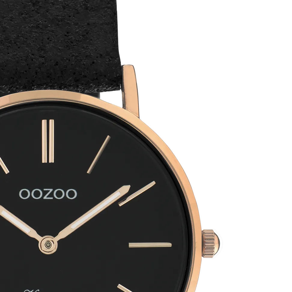 Rose gold coloured OOZOO watch with black leather strap - C20159