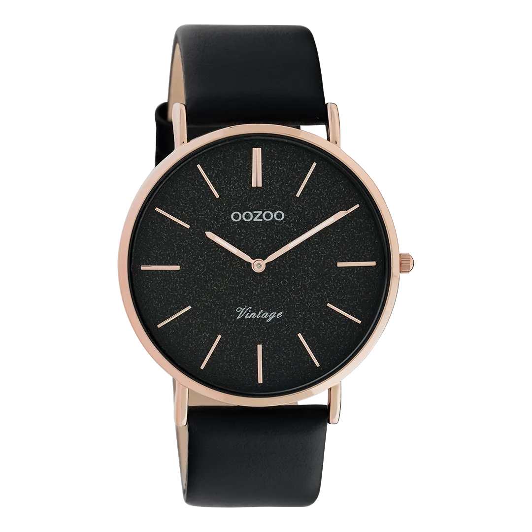 Rose gold coloured OOZOO watch with black leather strap - C20169