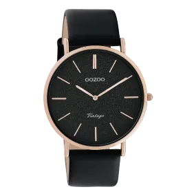 Rose gold coloured OOZOO watch with black leather strap - C20169
