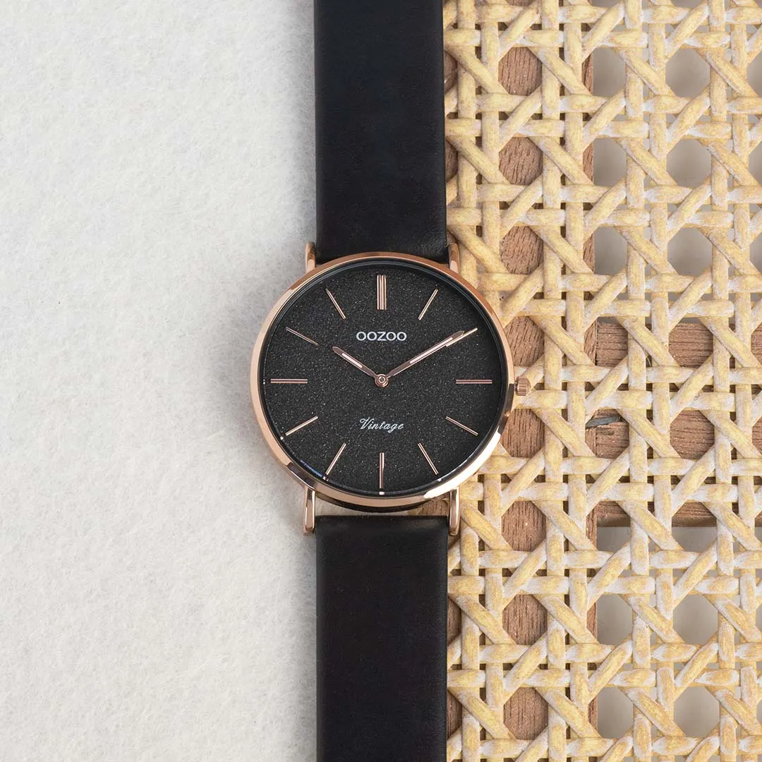 Rose gold coloured OOZOO watch with black leather strap - C20169