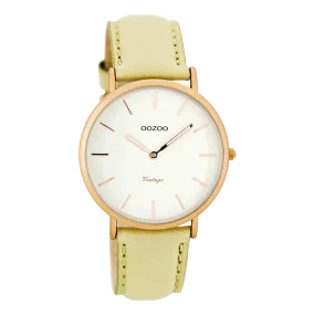 Rose gold coloured  watch with beige leather strap