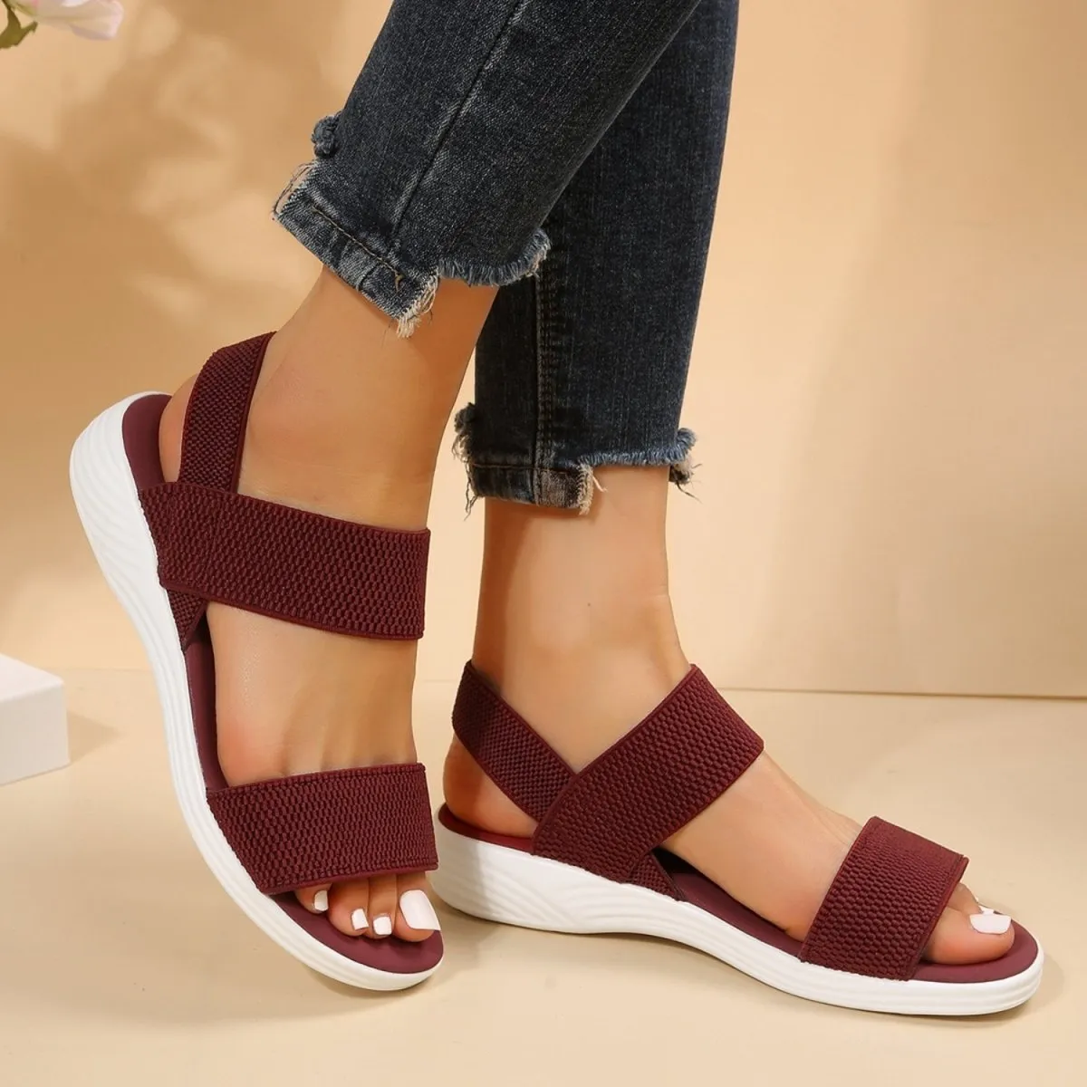 Rubber Open Toe Low Heel Sandals Comfort and Style: