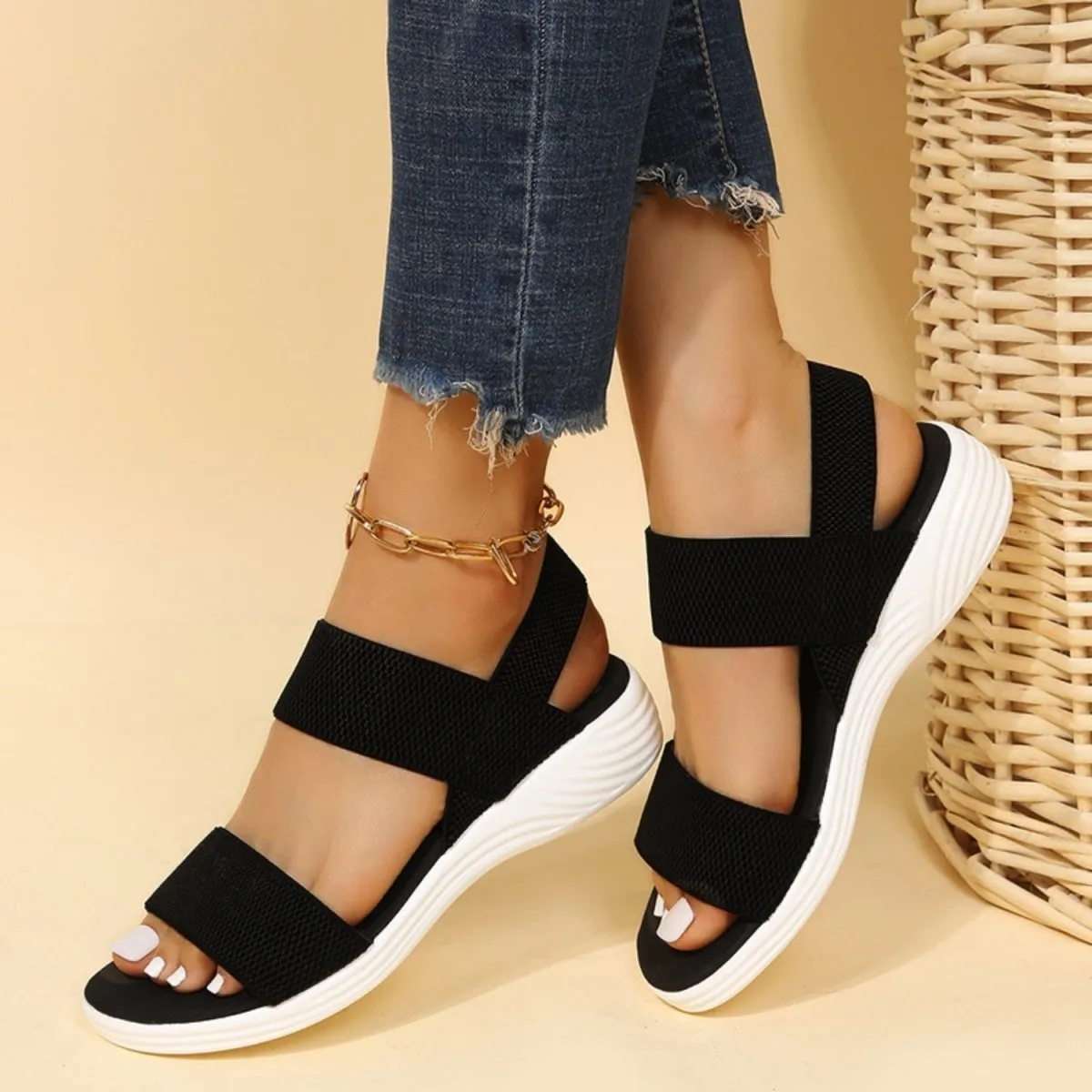 Rubber Open Toe Low Heel Sandals Comfort and Style: