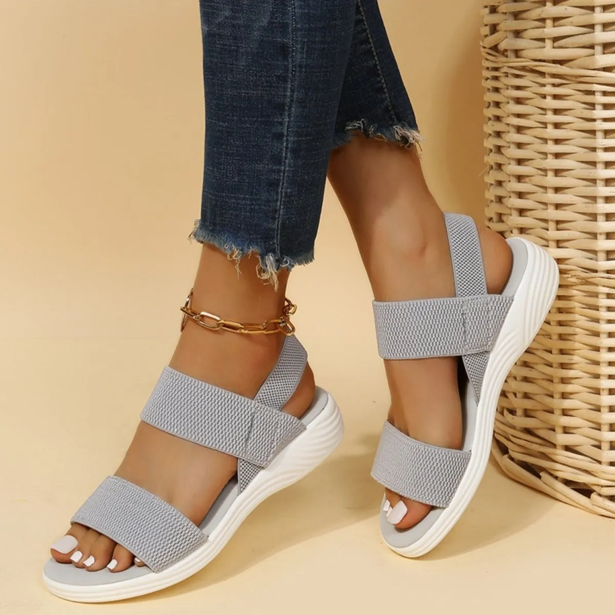 Rubber Open Toe Low Heel Sandals Comfort and Style: