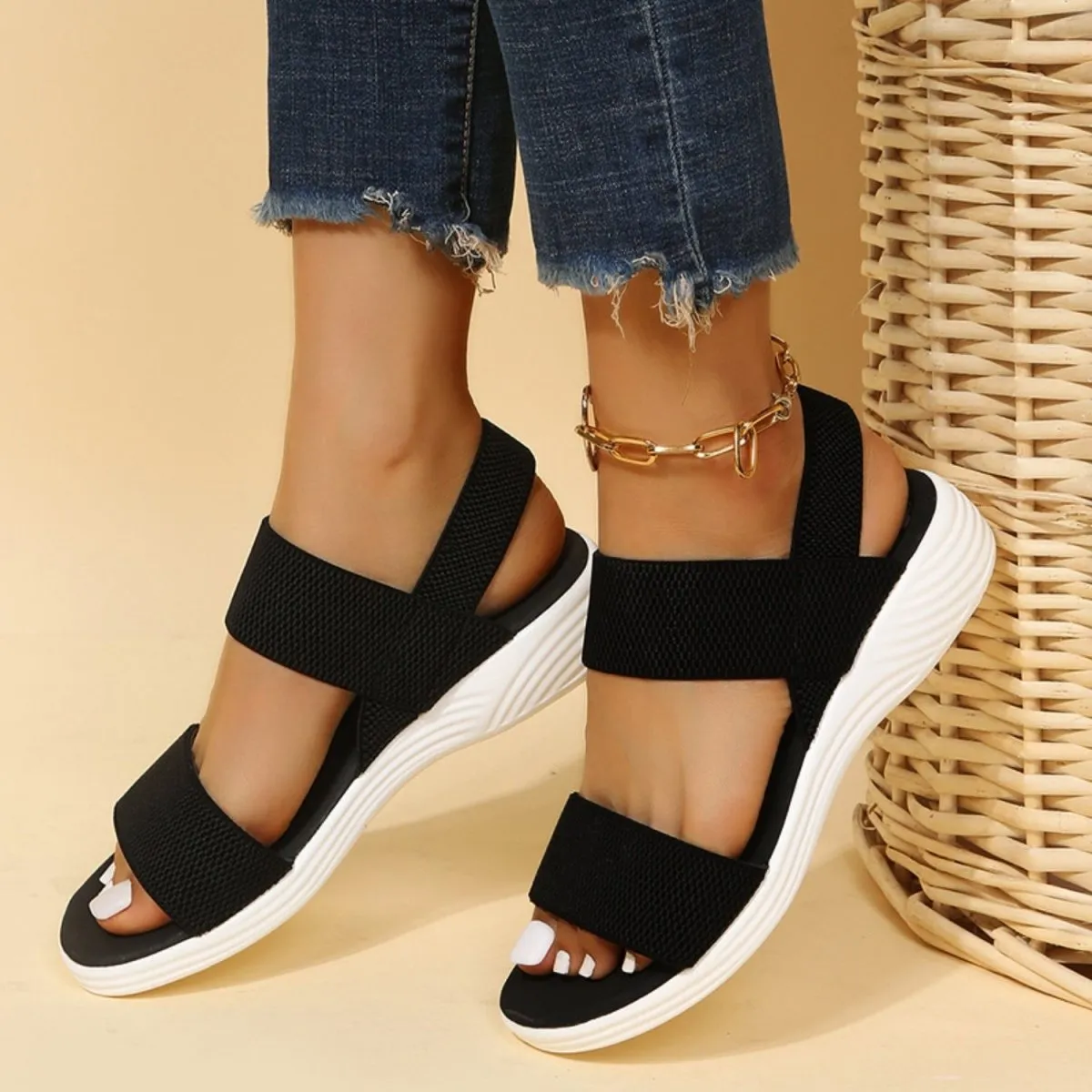 Rubber Open Toe Low Heel Sandals Comfort and Style: