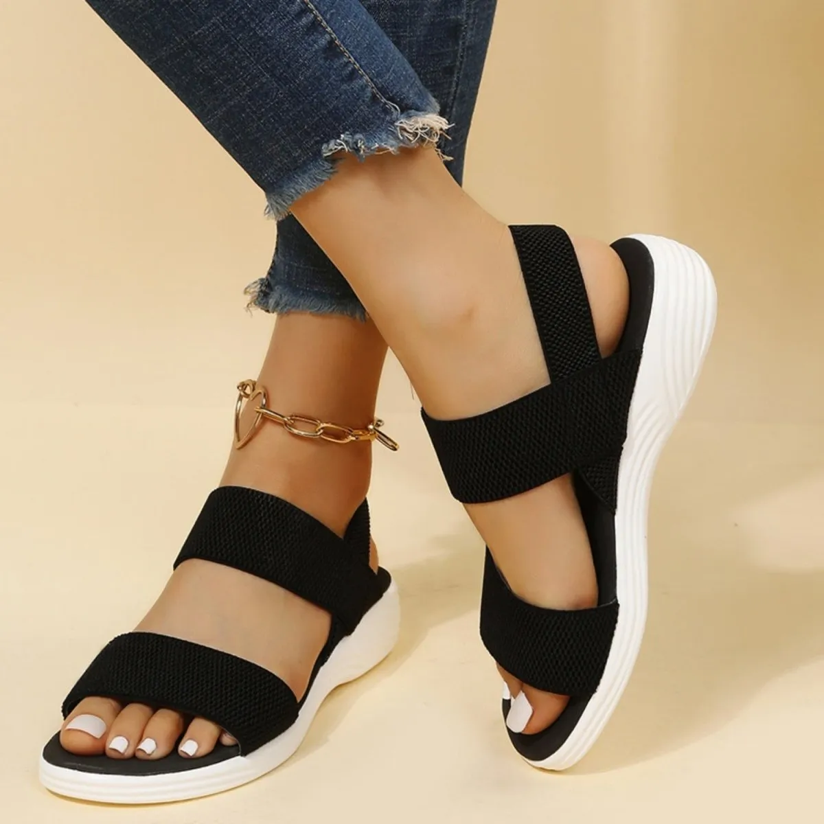 Rubber Open Toe Low Heel Sandals Comfort and Style: