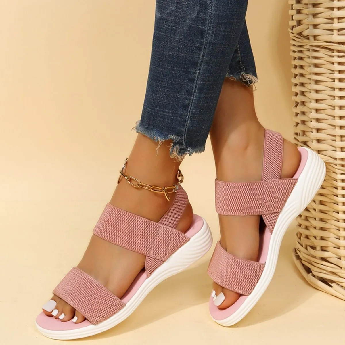 Rubber Open Toe Low Heel Sandals Comfort and Style:
