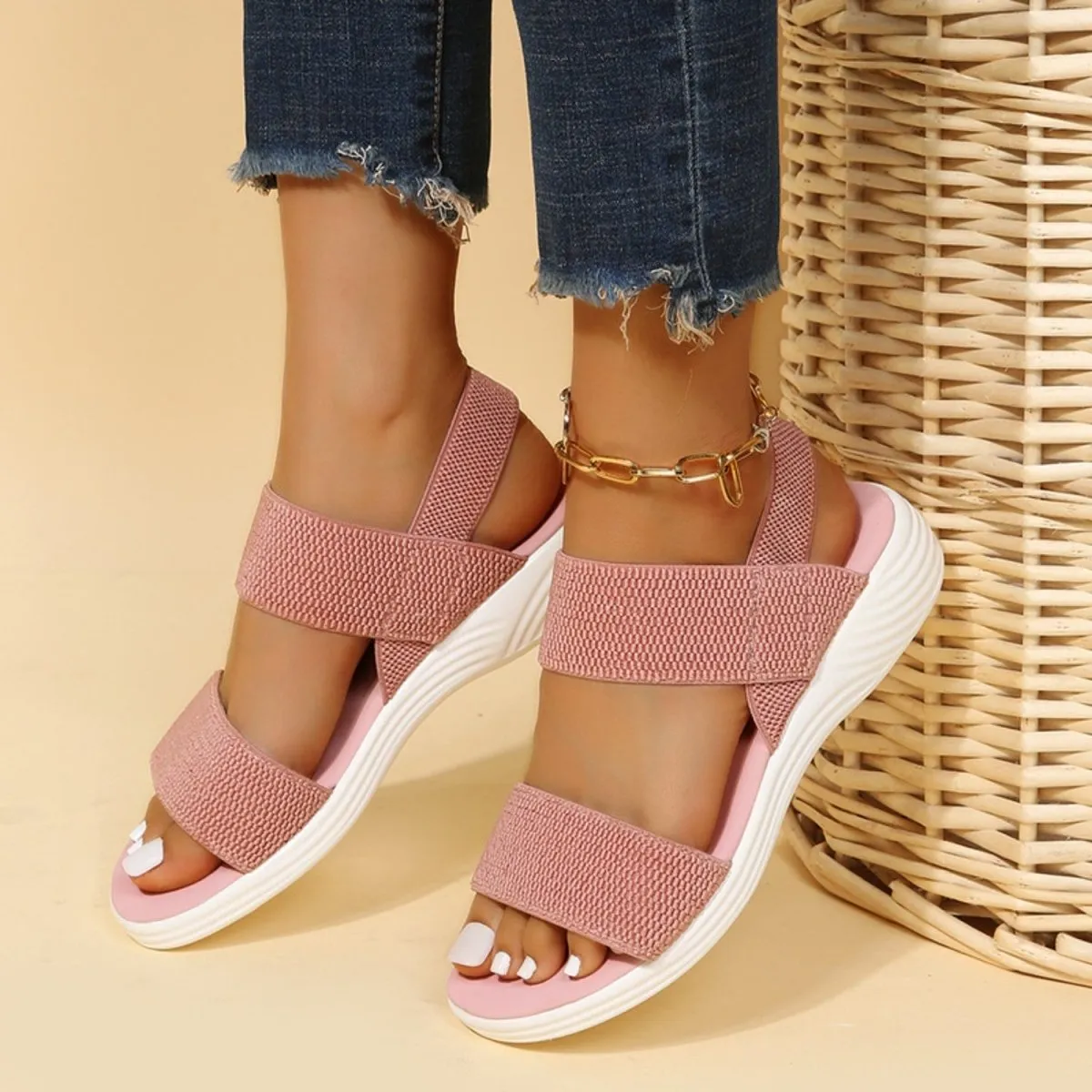 Rubber Open Toe Low Heel Sandals Comfort and Style: