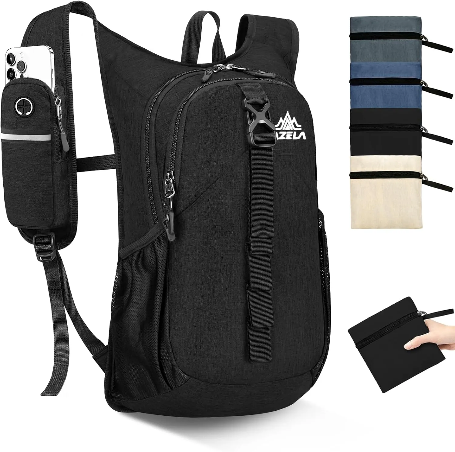 Seektop 15L Small Hiking Backpack for Women Men, Foldable Packable Backpack with Phone Pocket, Lightweight Travel Daypack for Hiking Camping Outdoor (Black)