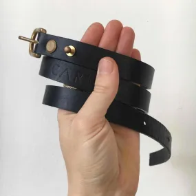 Skinny Width Handmade Black Leather Belt