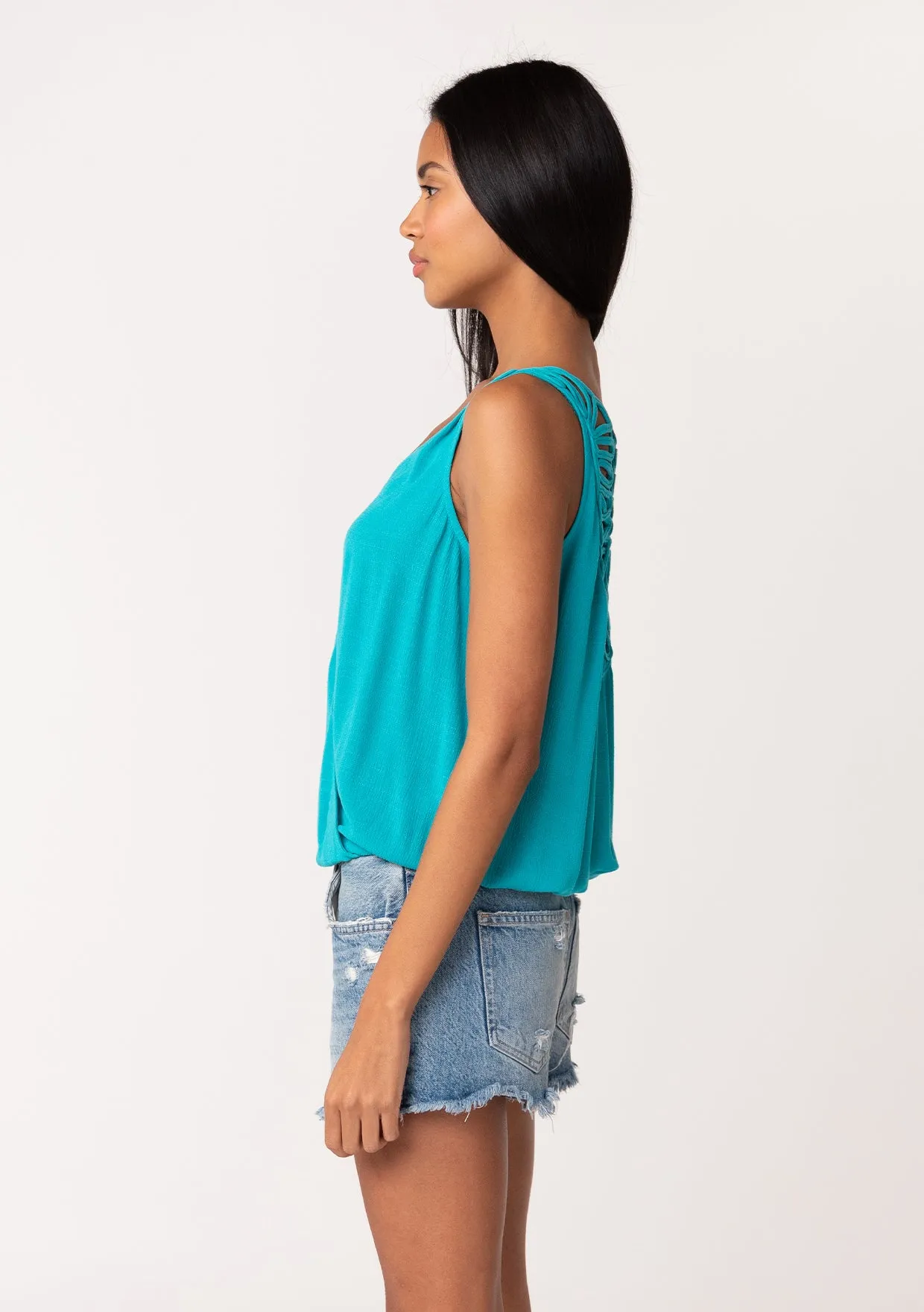 Sleeveless Surplice Soutache Back Tank Top