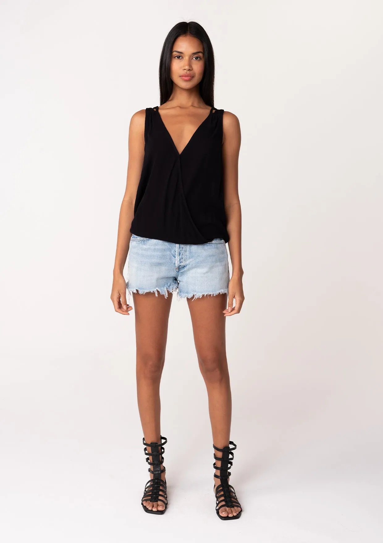 Sleeveless Surplice Soutache Back Tank Top