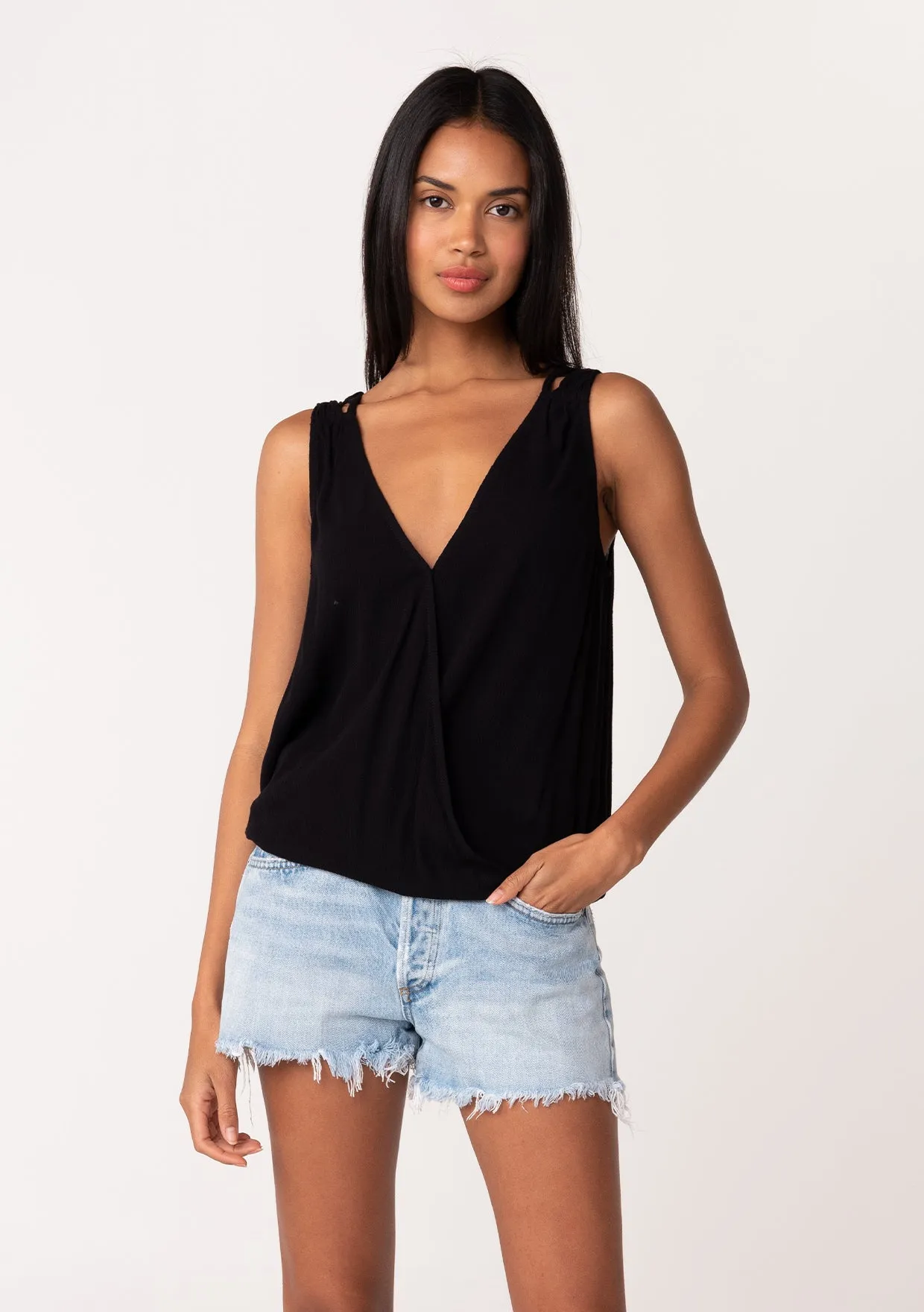 Sleeveless Surplice Soutache Back Tank Top