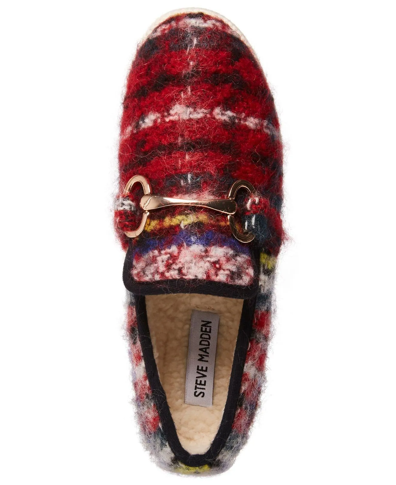 Steve Madden Paxtyn Slip-on Chain Loafers Rounded Toe Flats Loafers Red Plaid