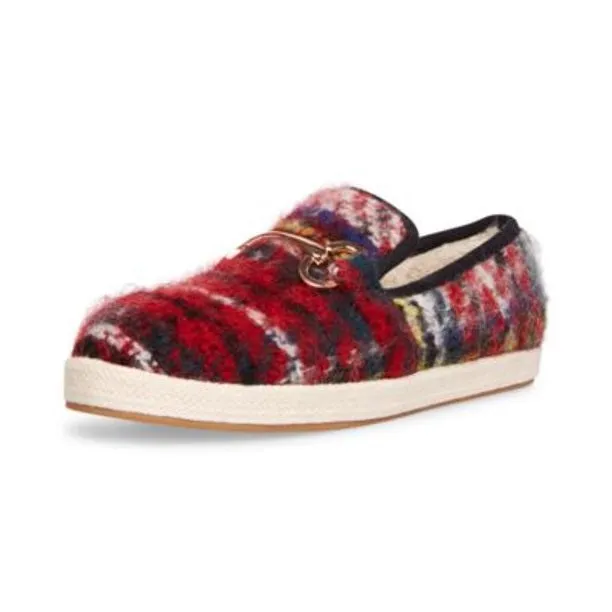 Steve Madden Paxtyn Slip-on Chain Loafers Rounded Toe Flats Loafers Red Plaid