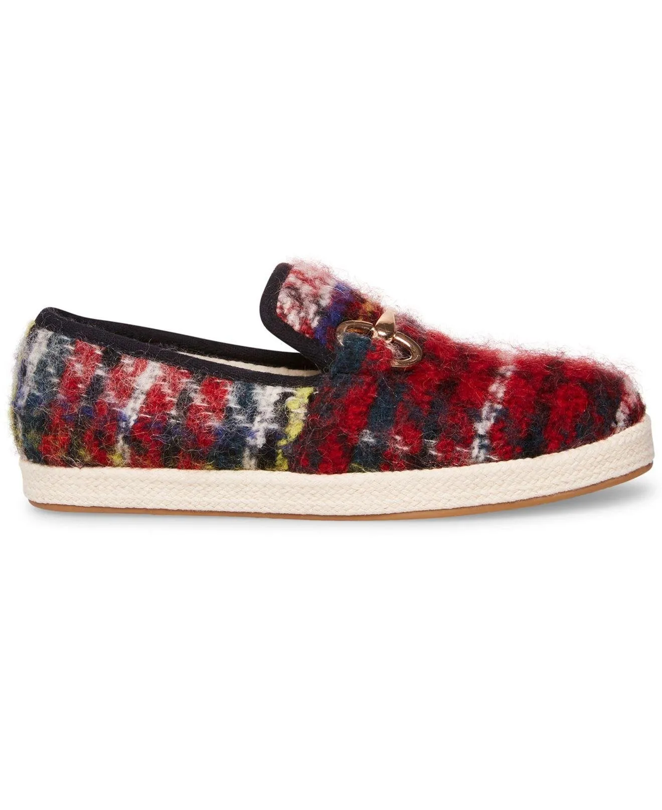 Steve Madden Paxtyn Slip-on Chain Loafers Rounded Toe Flats Loafers Red Plaid