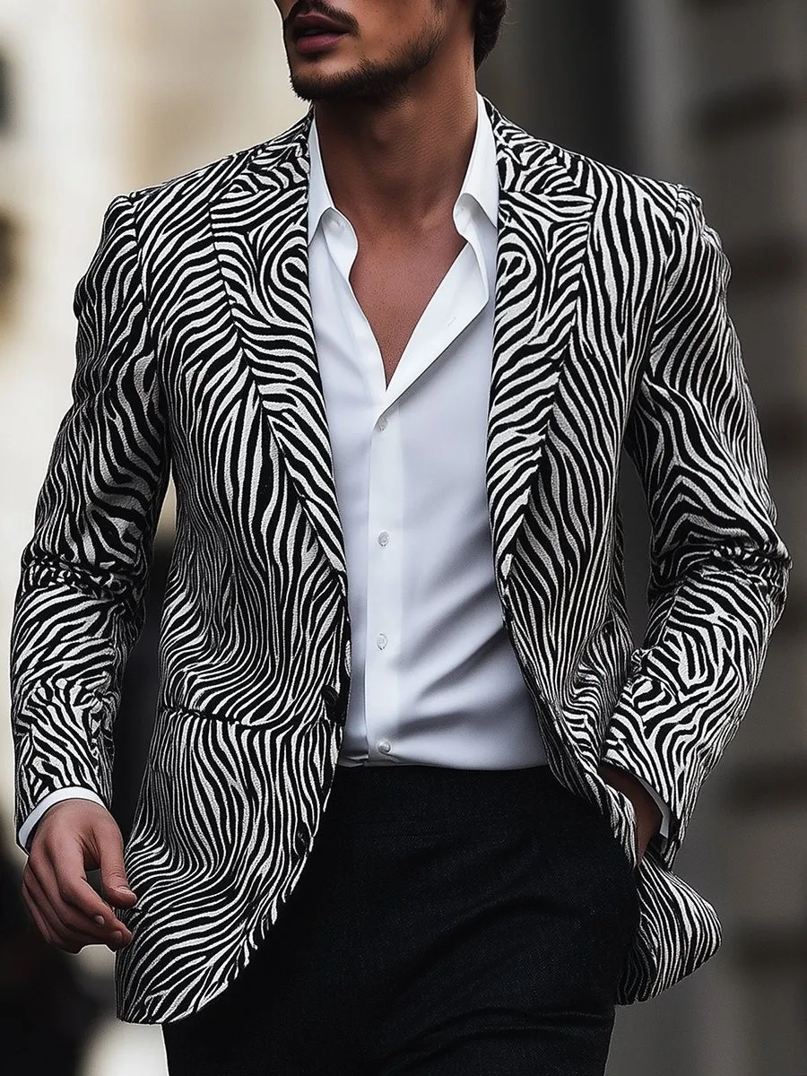 Stylish Zebra Print Lapel Single-breasted Blazer