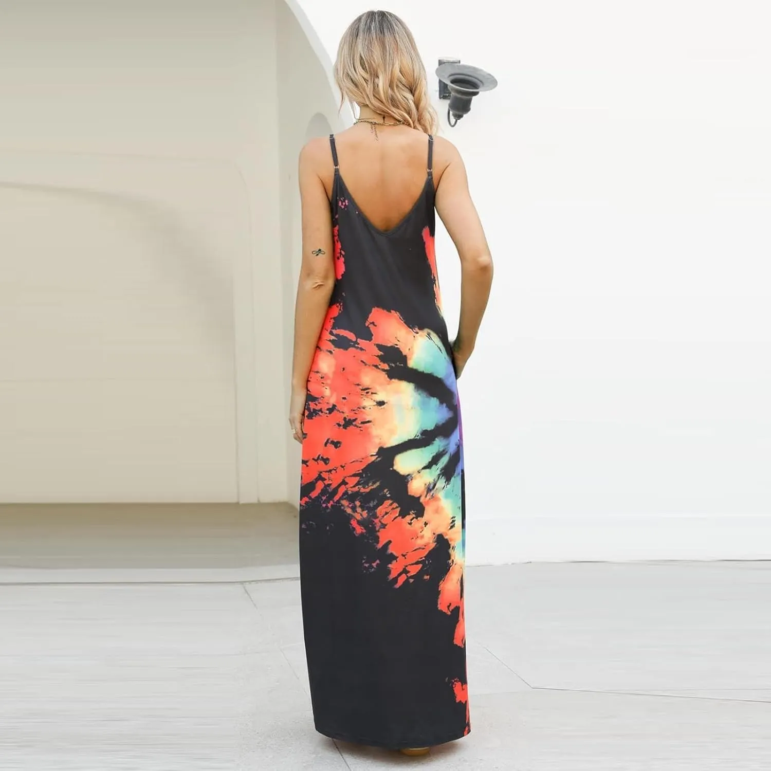 Summer Dresses for Women 2024 Casual Loose Spaghetti Strap Maxi Dress with Pockets Boho Vacation Sundress Sun Dress