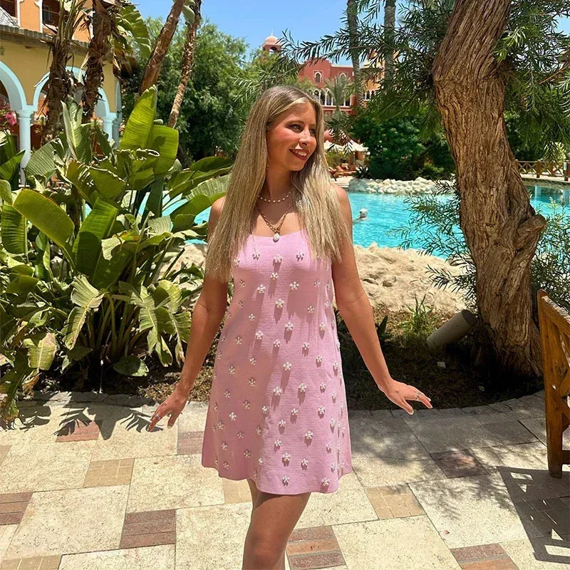 Summer Sundress with Floral Beads and Pearls