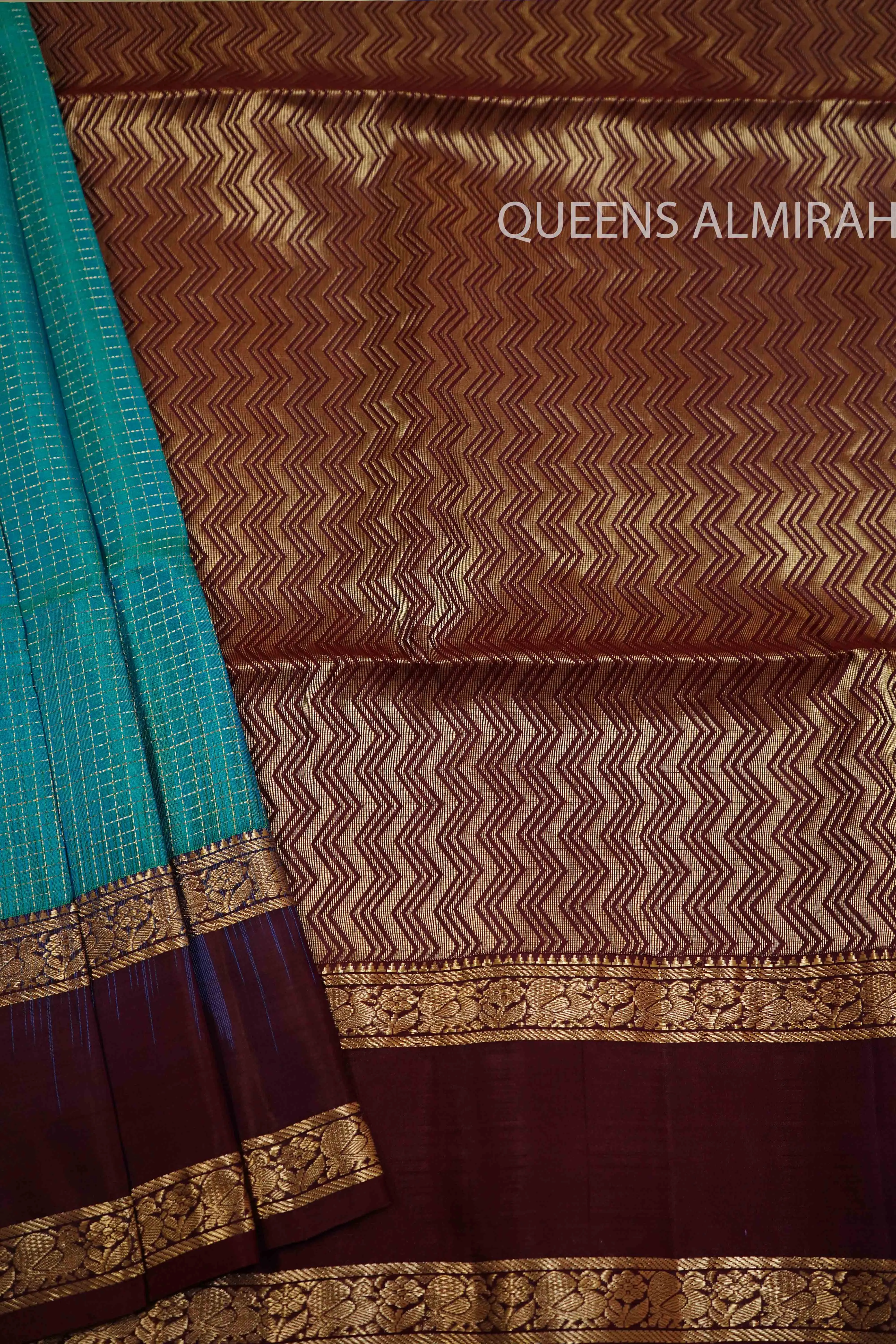 TURQUOISE BLUE WITH DARK MAROON PURE KANCHI SOFT SILK SAREE