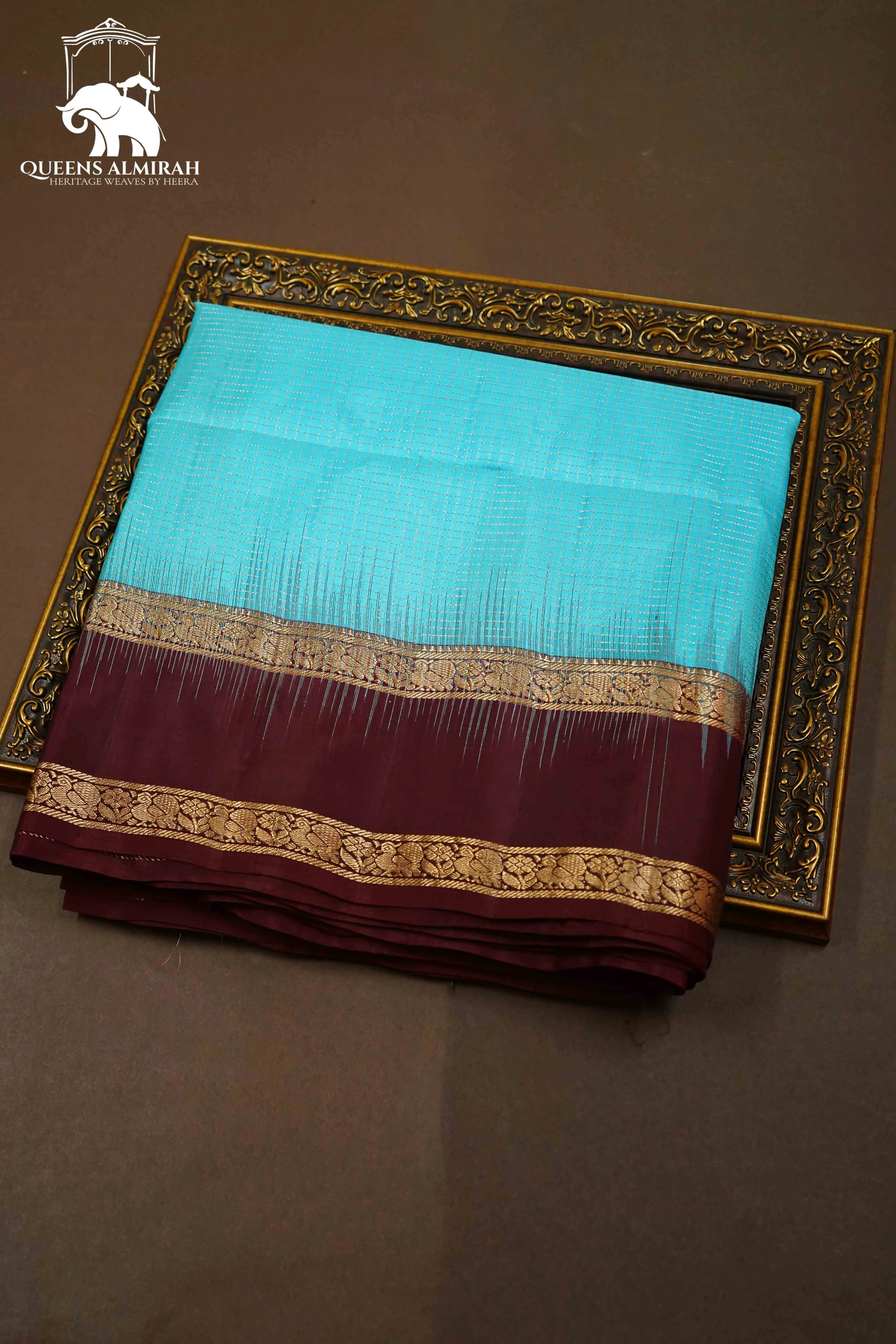 TURQUOISE BLUE WITH DARK MAROON PURE KANCHI SOFT SILK SAREE