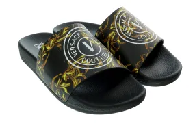 Versace Jeans Couture Black/Gold Baroque Logo Pool Slide -