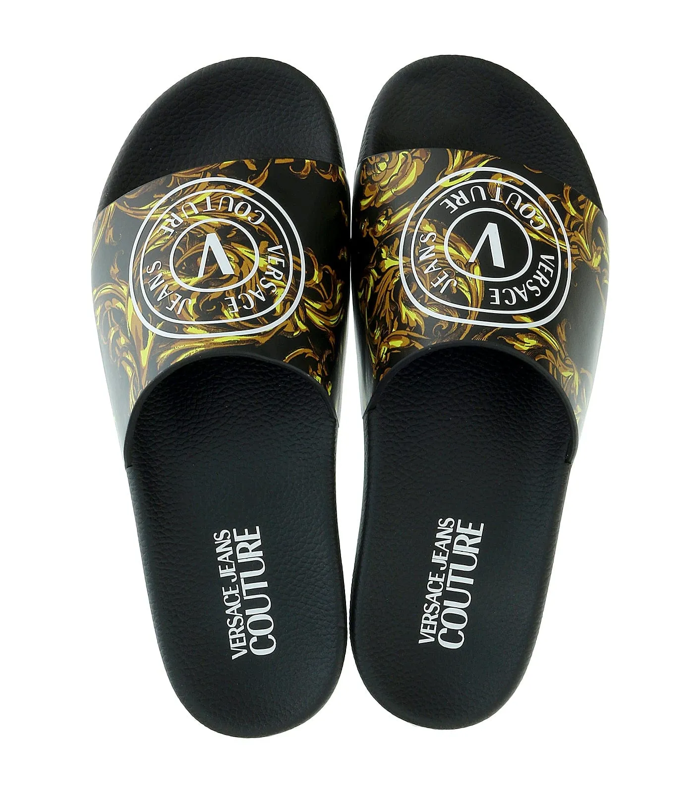 Versace Jeans Couture Black/Gold Baroque Logo Pool Slide -
