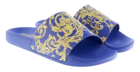 Versace Jeans Couture Electric Blue Baroque Print  Pool Slide-