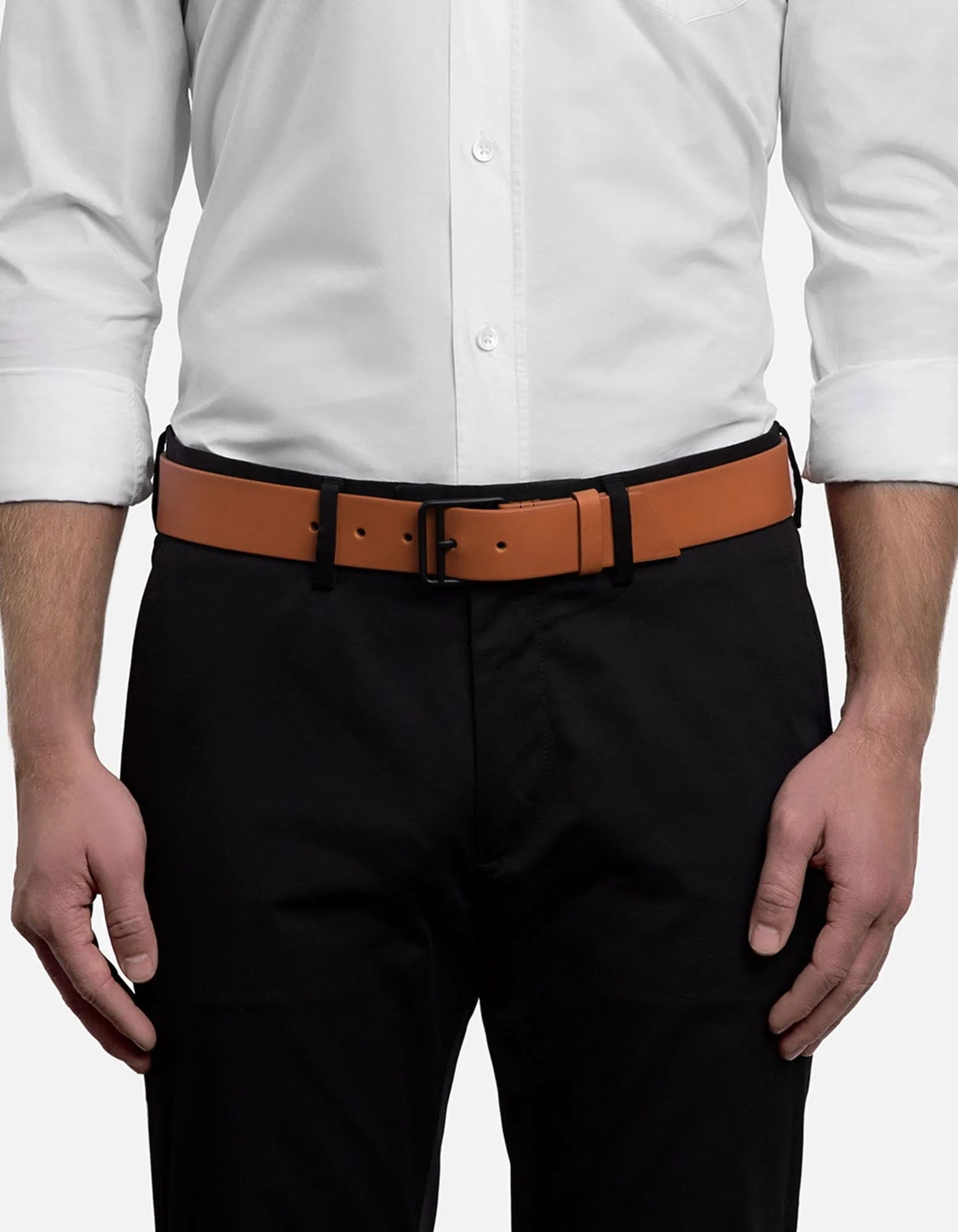Vintage Cognac Leather Belt, Noir Buckle