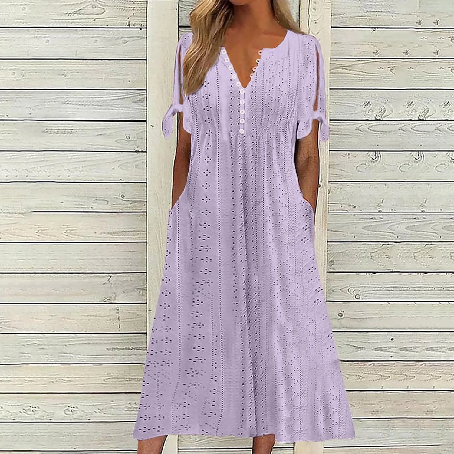 Wedding Guest Dresses for Women Casual Solid Color Wrap Maxi Dress Feminine V-Neck Beach Vacation Cruise Outfits