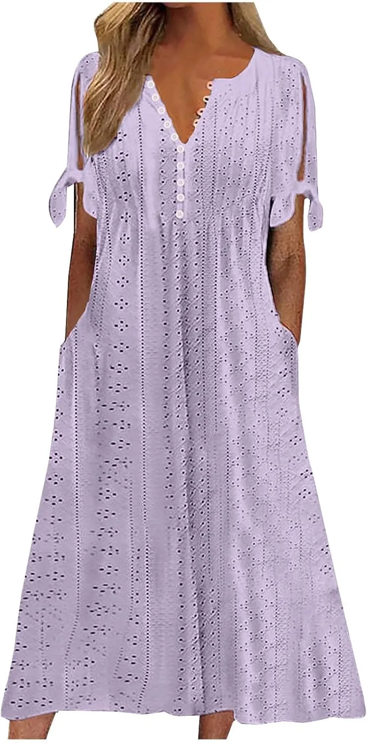 Wedding Guest Dresses for Women Casual Solid Color Wrap Maxi Dress Feminine V-Neck Beach Vacation Cruise Outfits