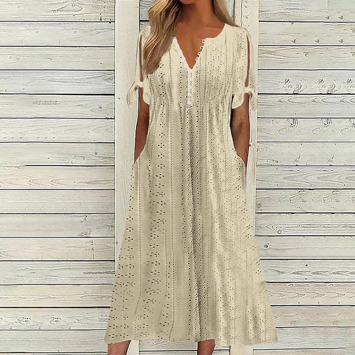 Wedding Guest Dresses for Women Casual Solid Color Wrap Maxi Dress Feminine V-Neck Beach Vacation Cruise Outfits