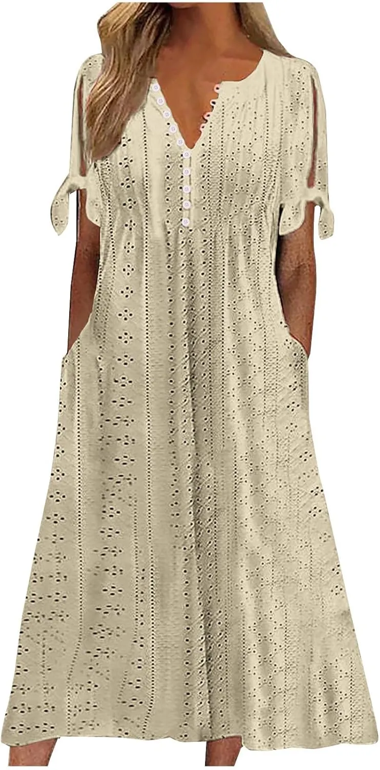 Wedding Guest Dresses for Women Casual Solid Color Wrap Maxi Dress Feminine V-Neck Beach Vacation Cruise Outfits