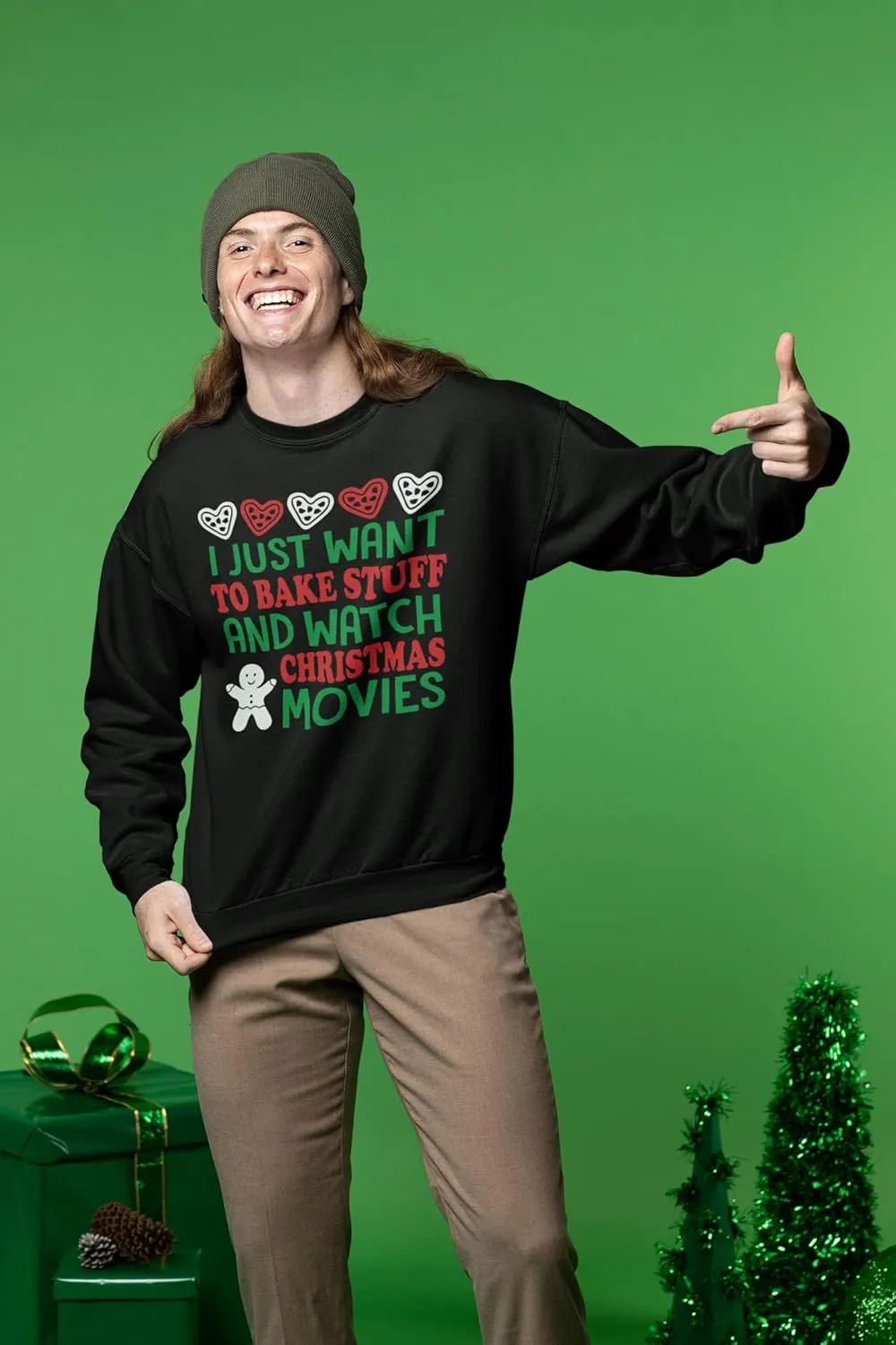Wild Bobby I Just want to Bake Stuff and Watch Christmas Movies Christmas Unisex Crewneck Graphic Sweatshirt