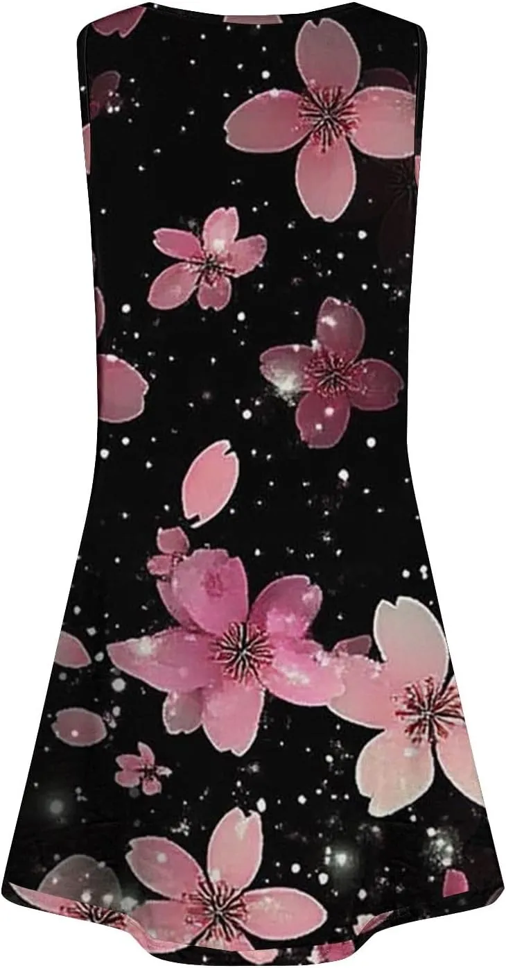 Women Summer Dresses 2025 Loose Beach Vacation Casual Dress Ladies Scoop Neck Sleeveless Sundresses with Pocket