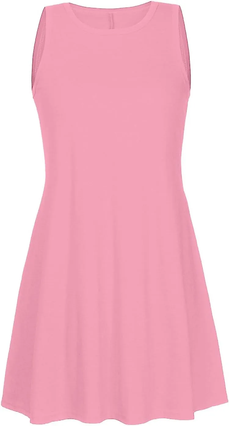 Women's 2025 Summer Sundress Beach Vacation Sleeveless Swing Mini Dress Casual Loose Coverup Cute Skater Dresses